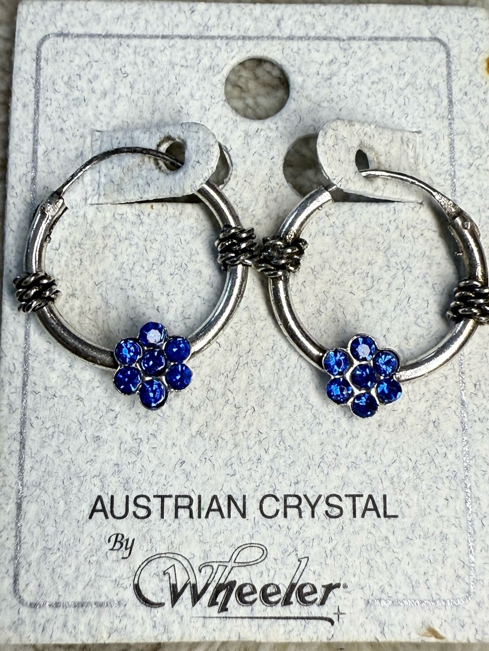 Handcrafted Blue Crystal Floral Hoop Earrings from Thailand